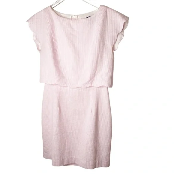 Lauren James Seersucker Pink White Open Back Dress Size Small - Picture 2 of 8